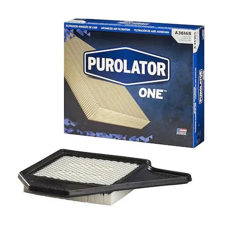 Rectangular white pleated air filter with orange PurolatorONE branding