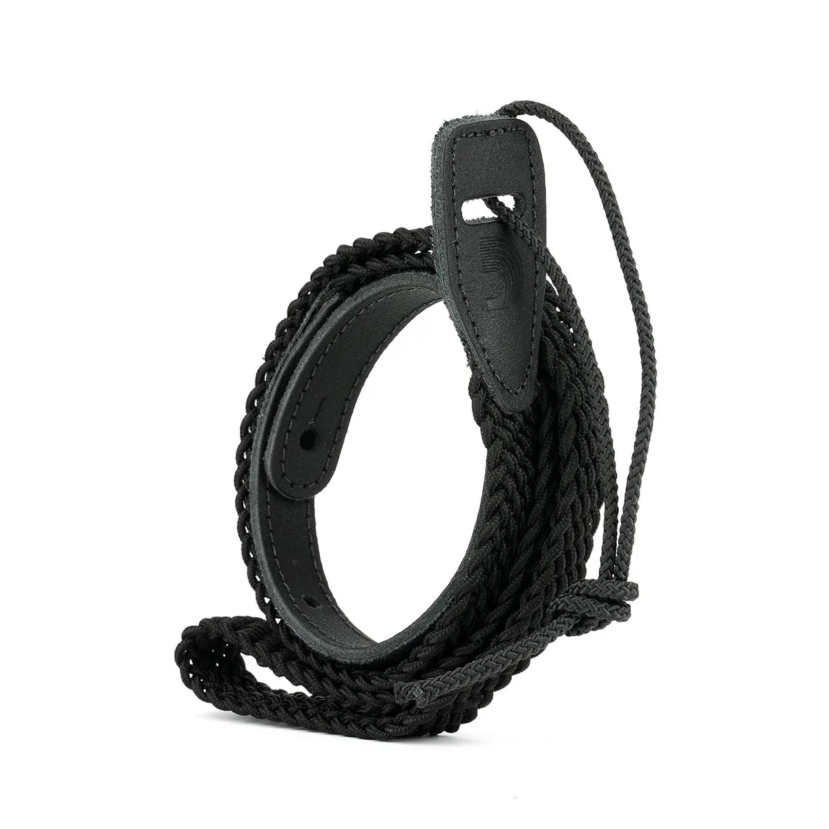 Black braided mandolin strap with cradle ends and adjustment holes