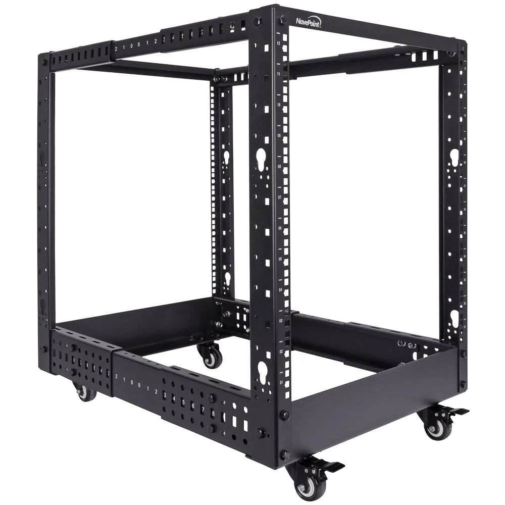 NavePoint NavePoint 12U 4-Post Open Frame Server Rack Black 22-40"D — product photo