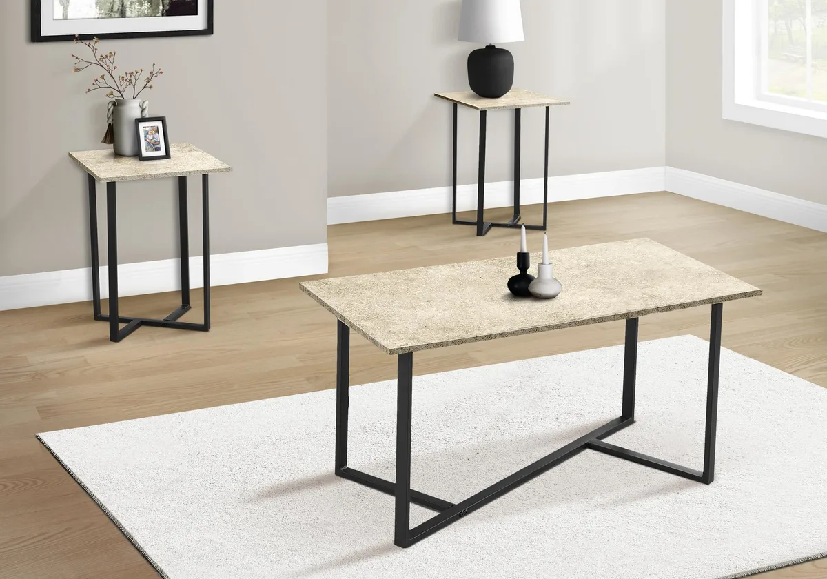 tuphen tuphen 3pcs Table Set Cream Stone Laminate Black Metal — product photo
