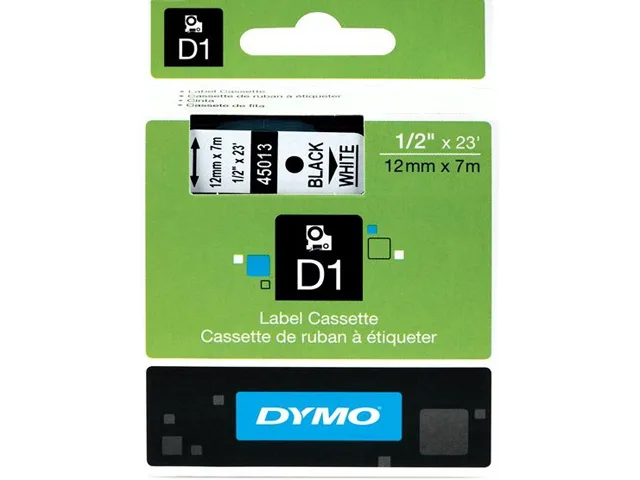 DYMO DYMO 45013 D1 Standard Tape Cartridge 1/2in x 23 ft Black on White pos accessory — product photo