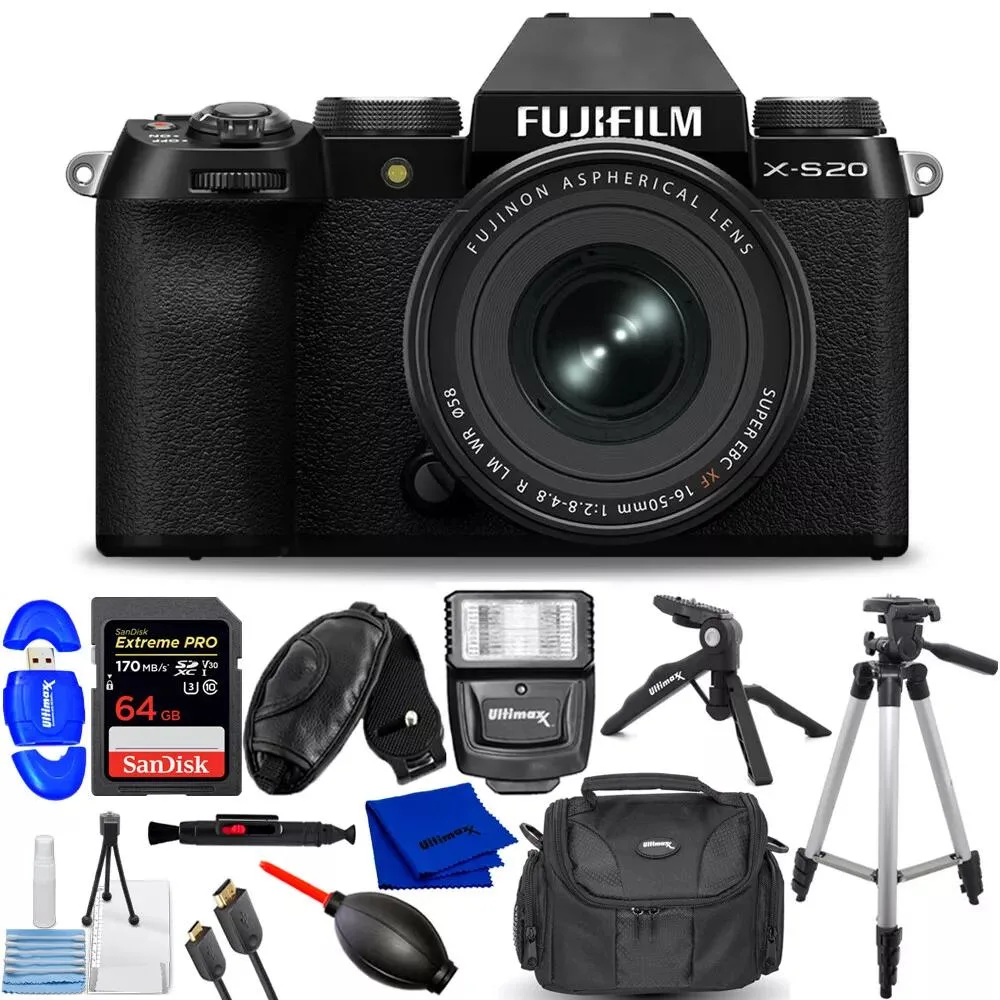 FUJIFILM FUJIFILM X-S20 26.1MP compact mirrorless camera with XF 16-50mm f/2.8-4.8 lens bundle — product photo