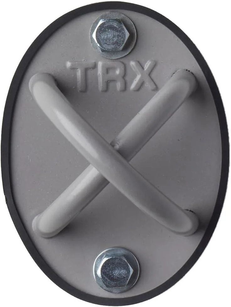Black powder-coated steel X-shaped bracket with plastic backing and two mounting bolts