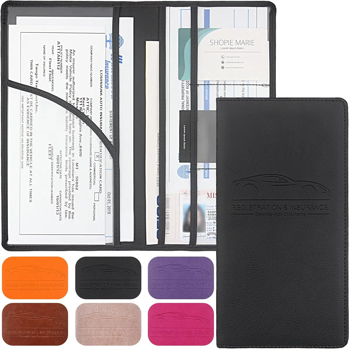  LumiMokki Car Registration &amp; Insurance Card Holder Magnetic Shut Glove Box Organizer Documents License Black — product photo