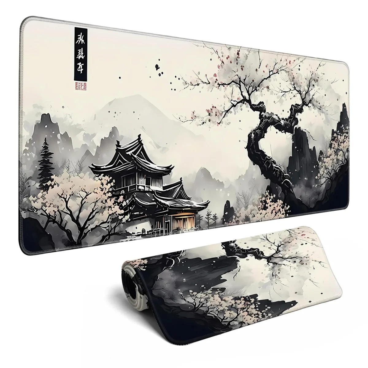KEHIPI KEHIPI Japanese Desk Mat Cherry Blossom Large Mouse Pad 31.5 x 11.8 in Ink Kyoto — product photo