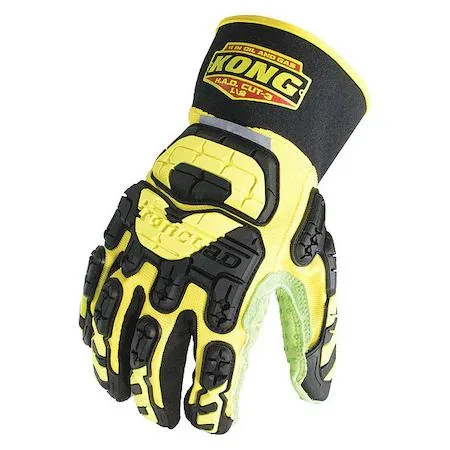 Yellow and black impact-resistant work gloves with rubber knuckle guards and gauntlet cuffs