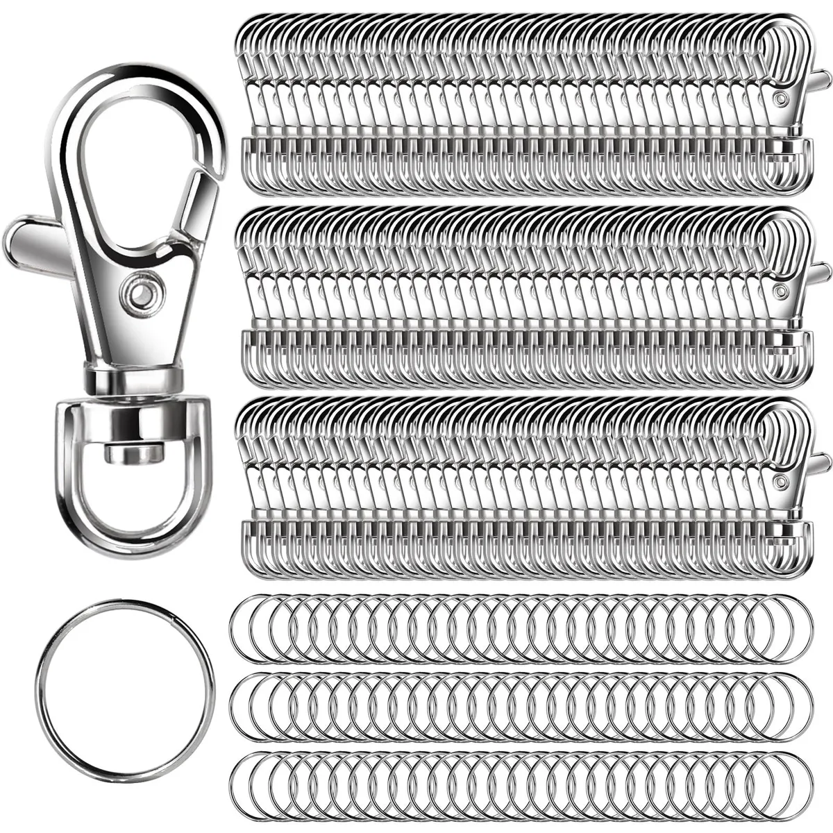  LEOBRO Small Swivel Clasps with Key Rings 240pcs Silver 1.85 in LL-Z-215 — product photo