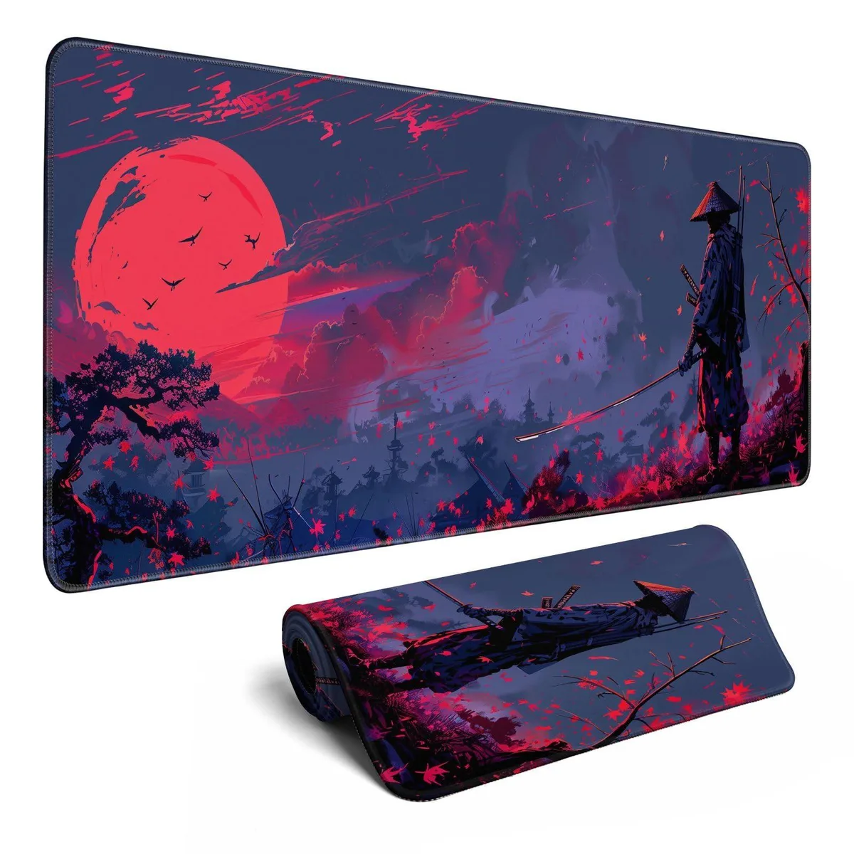 Rectangular black mouse pad, 31.5 by 11.8 inches, stitched edges, pattern 13 design