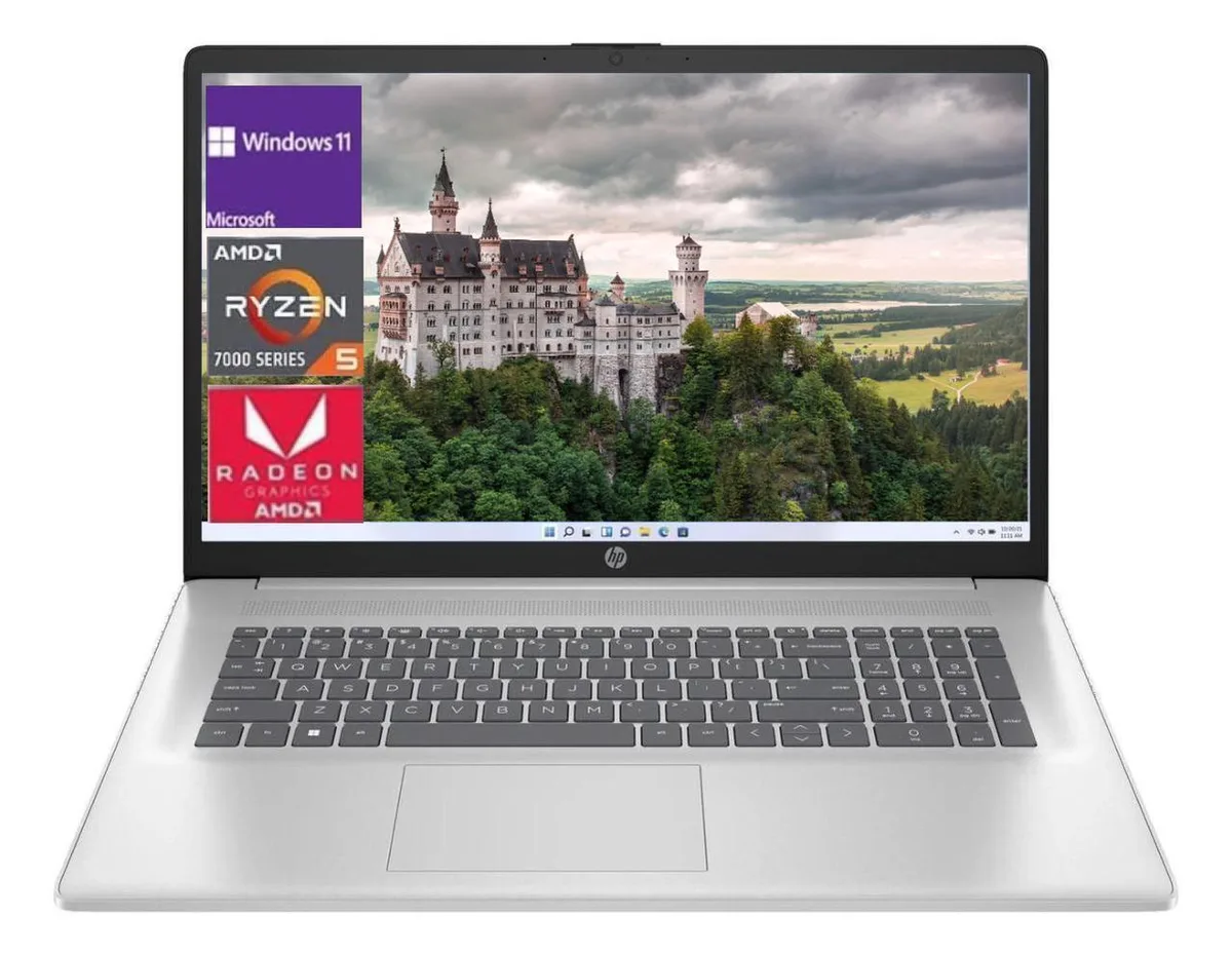HP HP 17.3" FHD laptop Ryzen 5 7430U 32GB DDR4 2TB NVMe Windows 11 Pro silver — product photo