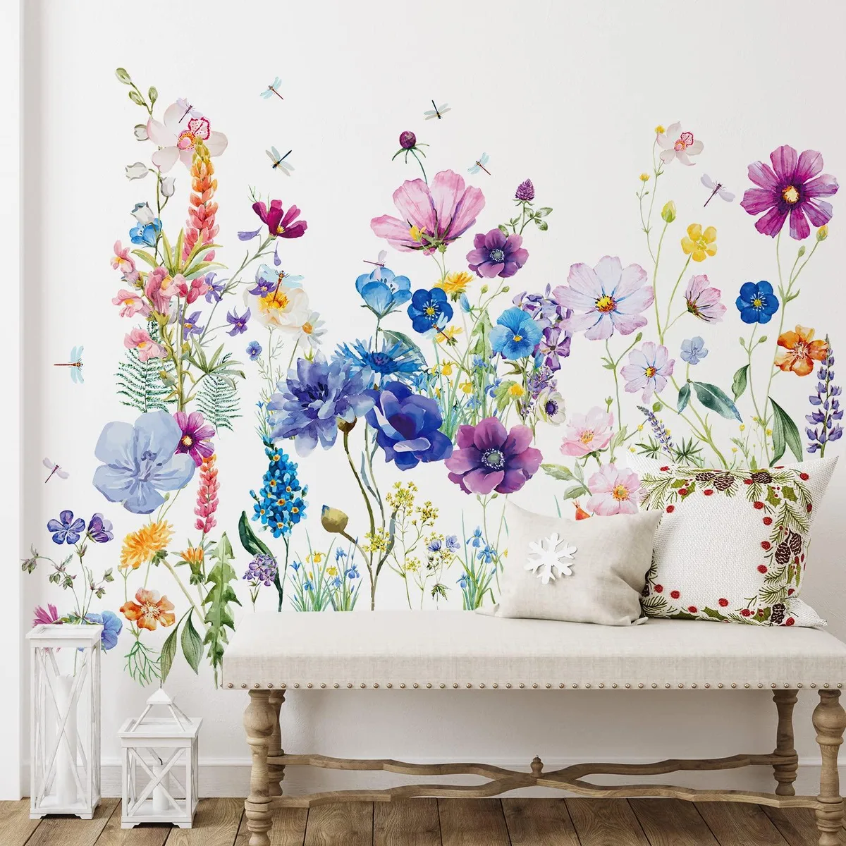 Six vinyl sheets with watercolor flowers and dragonflies, semi-glossy finish, 50 by 30 cm each