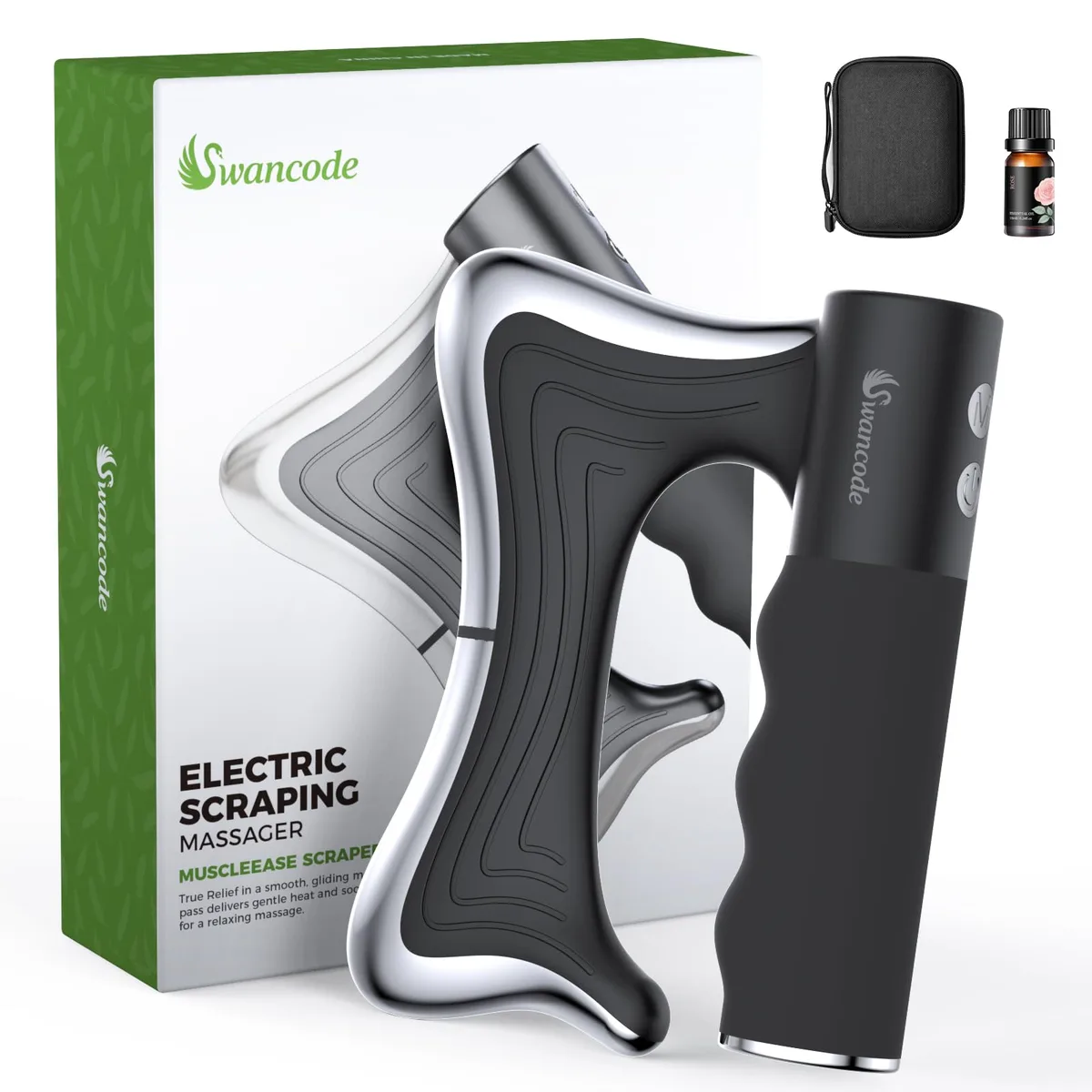 Blue handheld heated muscle scraper with curved head and LED display