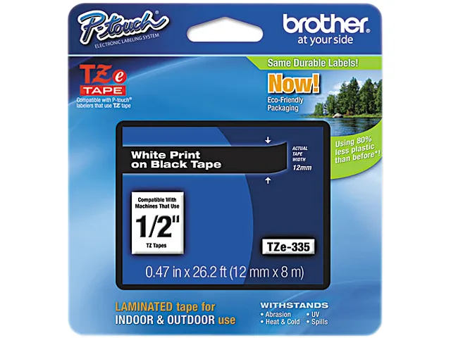 Brother Brother TZE335 12mm White on Black Laminated Tape 8m pos accessory — product photo