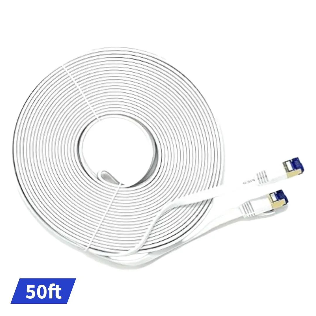 QualGear QualGear Cat 7 Ethernet Patch Cable 600MHz Triple-Shielded 50 ft White Flat — product photo