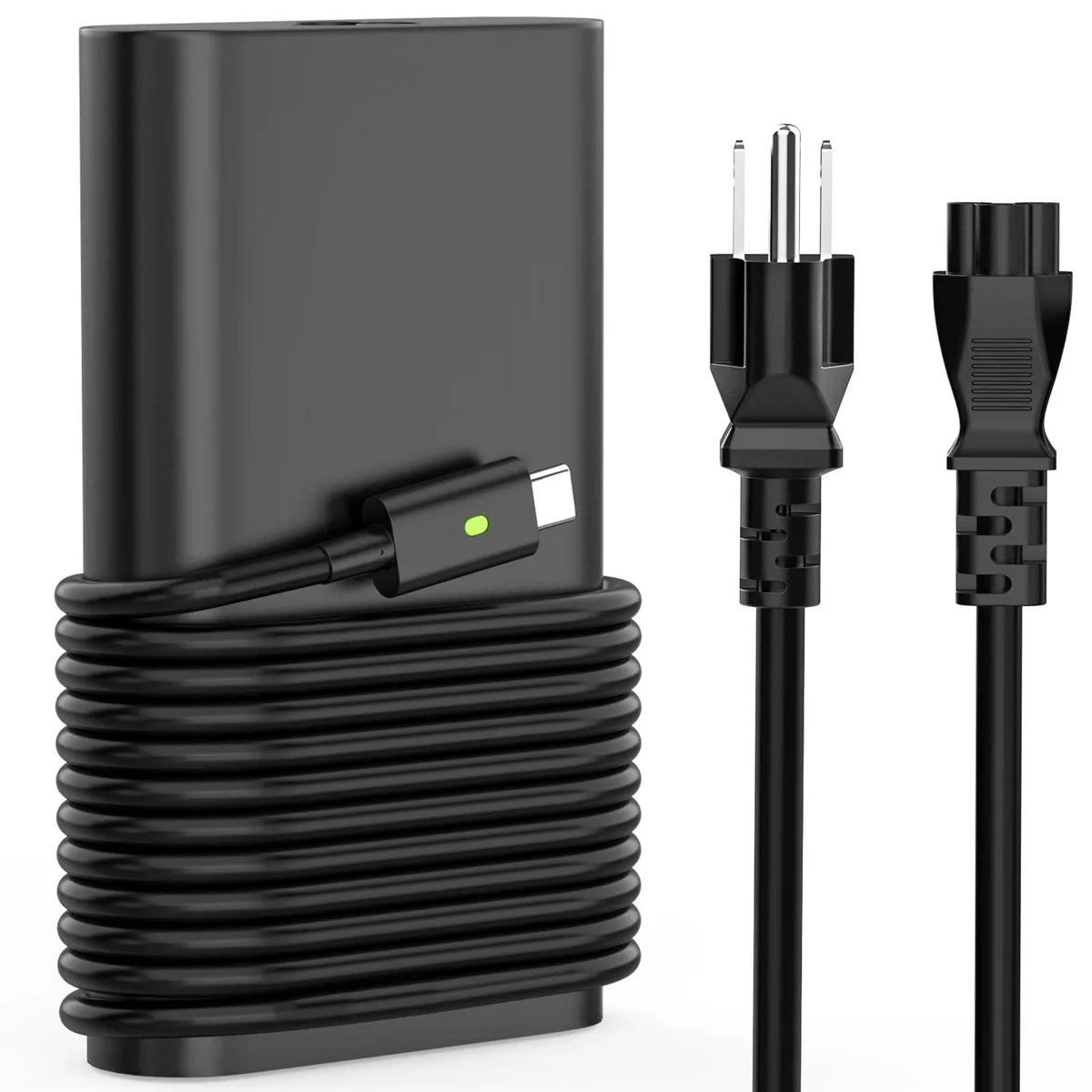 Compact black USB-C power adapter with detachable mains cord