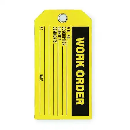 Pack of 100 white work order tags with brass grommets and 7.5 in cable ties