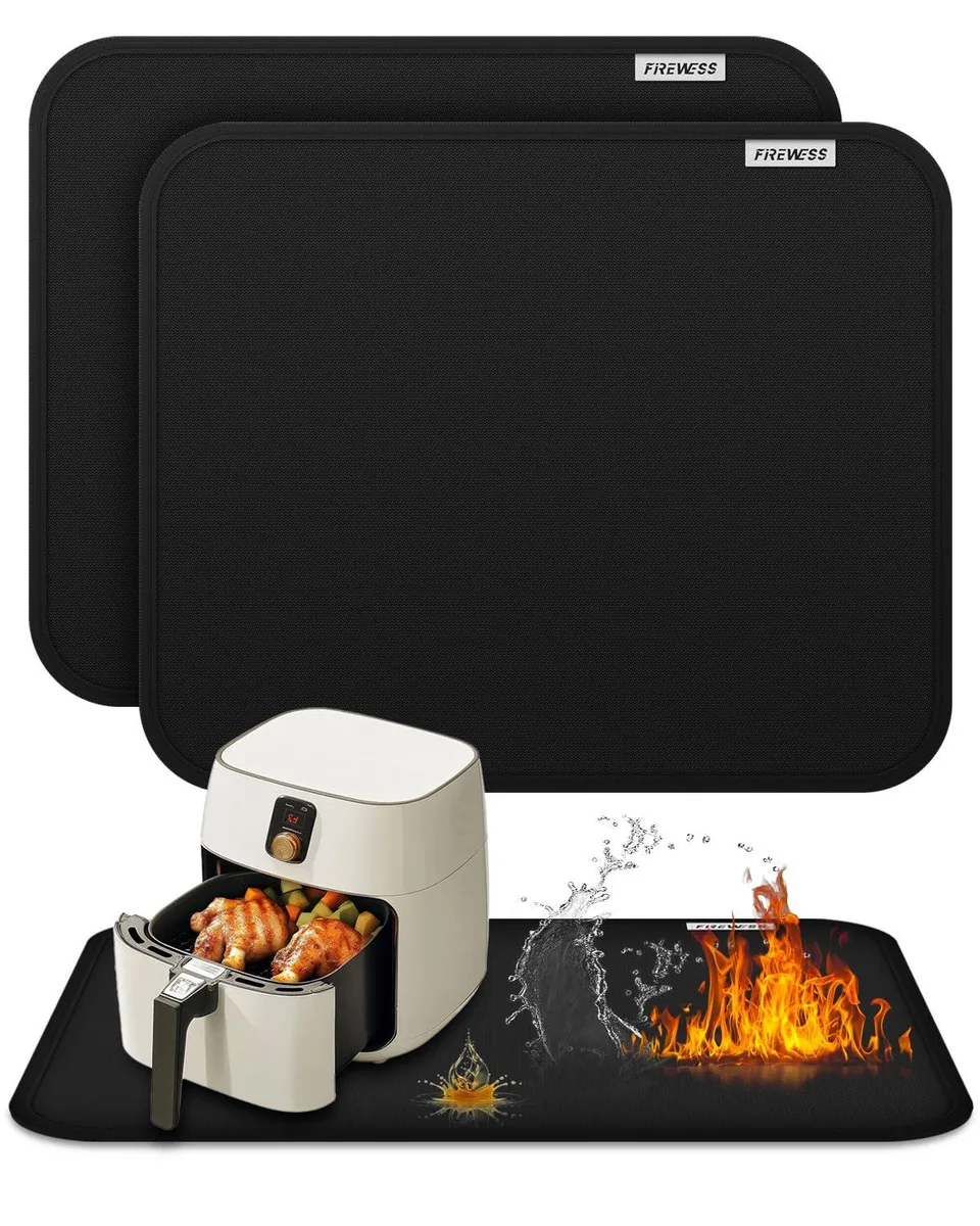 Two black rectangular silicone mats with fiberglass core, each 15 by 18 inches