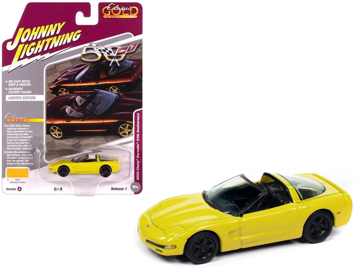 JOHNNY LIGHTNING JOHNNY LIGHTNING 2003 Chevrolet Corvette Convertible 50th Anniversary Millennium Yellow 1/64 Hobby Collectible — product photo