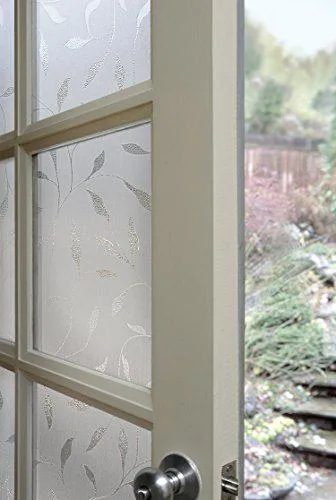 White etched-leaf window film, 24 by 36 inches, frosted translucent sheet