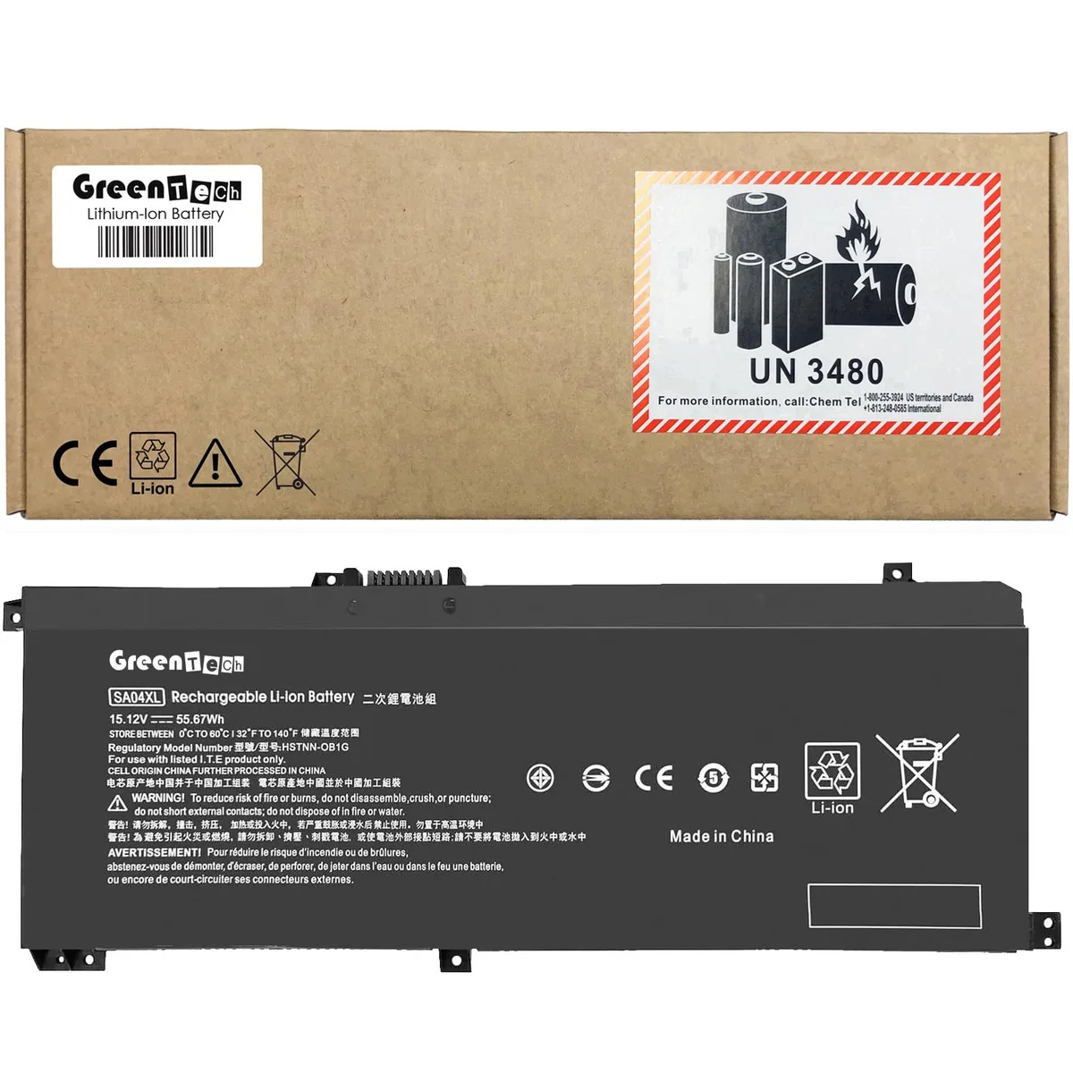 GreenTechLLC GreenTechLLC N55629-005 SA04XL 15.4V 55.67WHR 4 Cell laptop battery — product photo