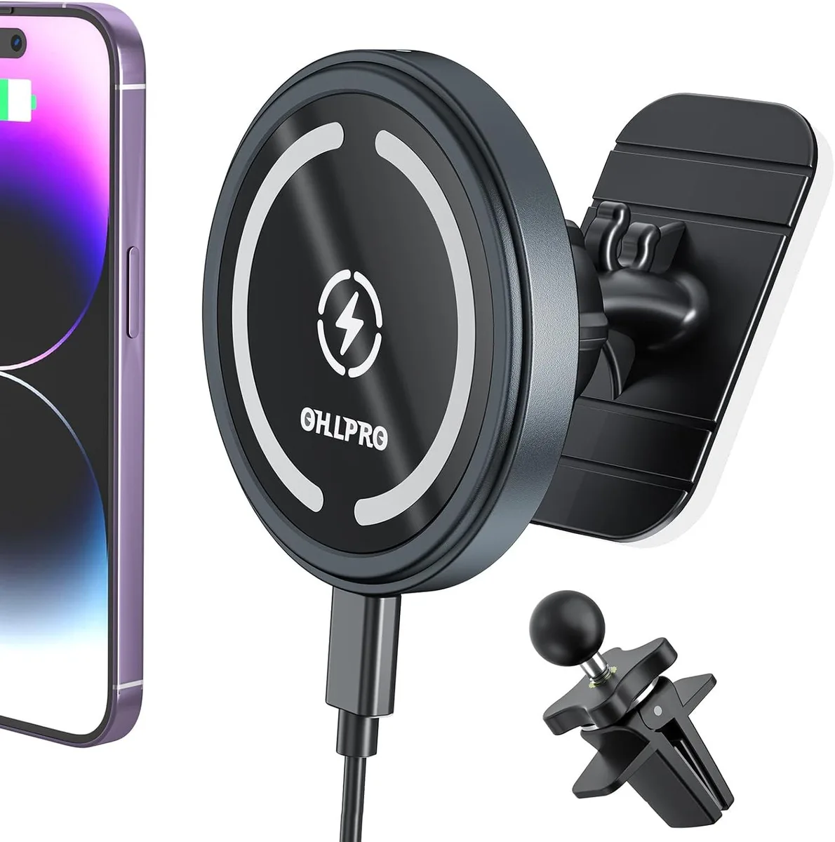 FLEANE FLEANE MagSafe Car Mount Charger 15W iPhone 12 13 14 15 16 17 360° — product photo