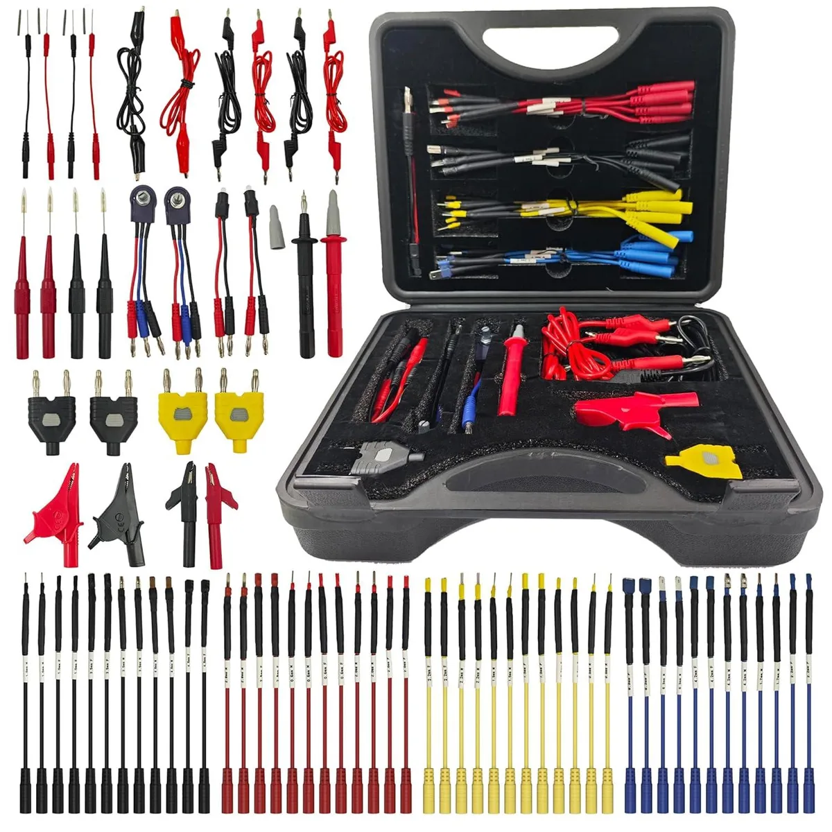 76-piece automotive circuit test lead kit in carrying case with probes, clips and connectors