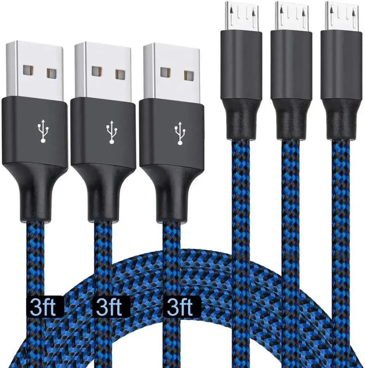 Vszerda Vszerda Micro USB Cable 3 ft 3-Pack Nylon Braided Blue — product photo
