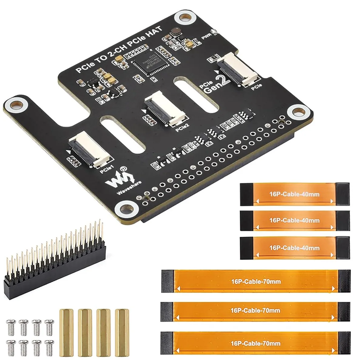 LORDWORLD LORDWORLD PCIe to 2-CH PCIe HAT Adapter for Raspberry Pi 5 Gen2 FFC Board — product photo