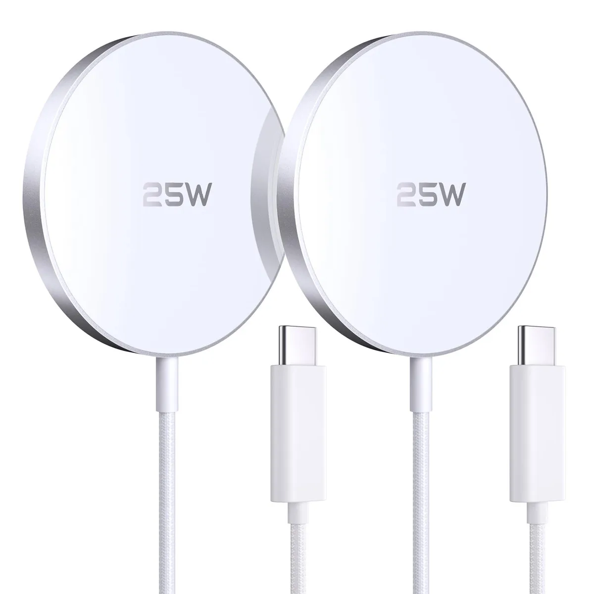 Two slim magnetic wireless charging pads with lightning bolt logo