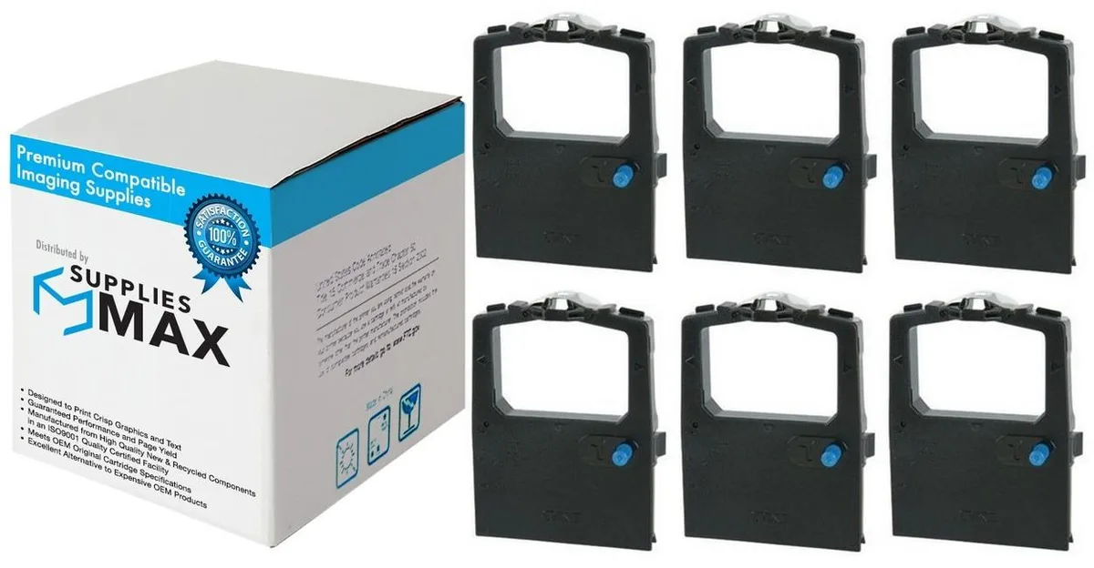 SuppliesMax SuppliesMax Unisys 04-8040-877 Black Printer Ribbons 6/PK — product photo