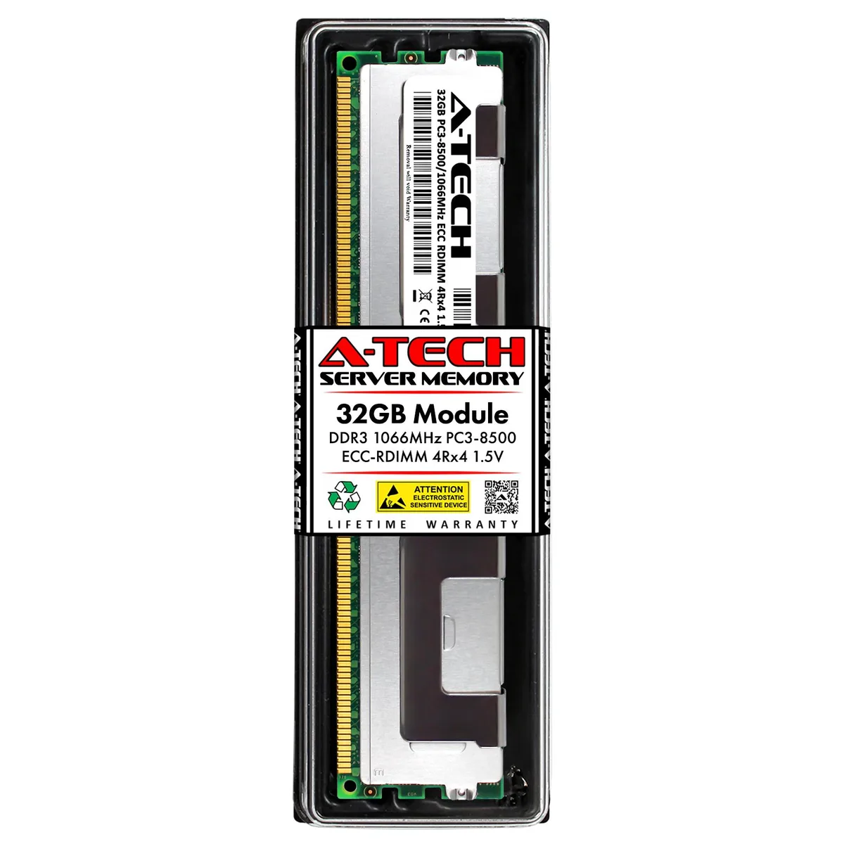 A-Tech 32GB DDR3 1066MHz ECC RDIMM 240-pin DIMM green PCB black chips