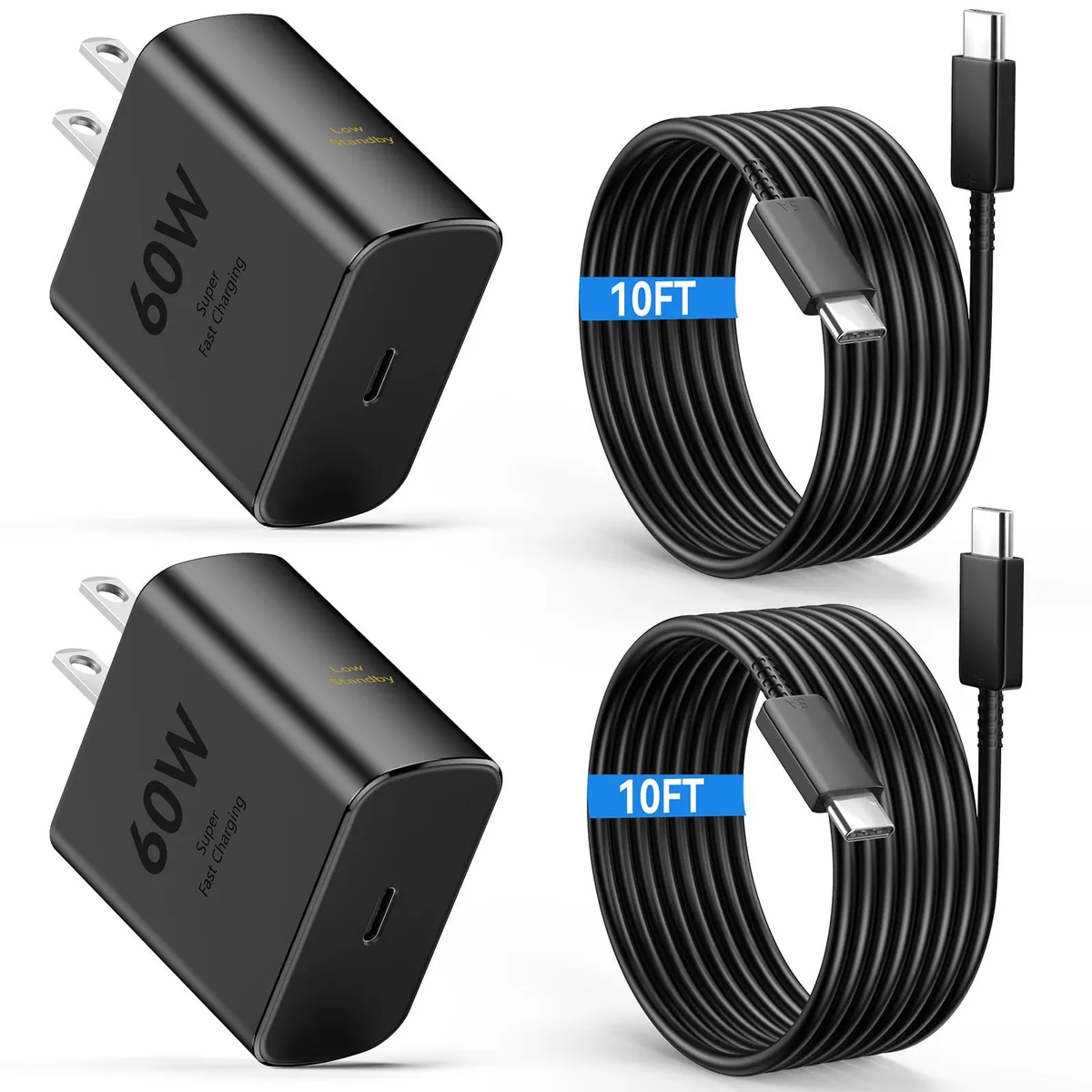 No Sew No Sew 60W USB-C Charger 2-Pack with 10ft Cables — product photo
