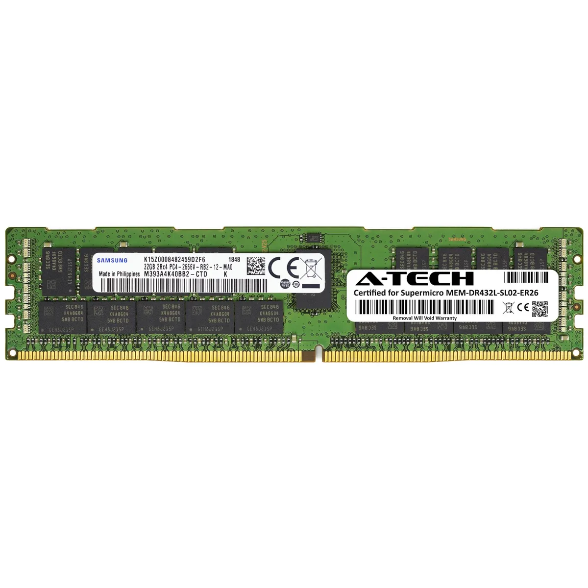A-Tech A-Tech Supermicro Certified 32GB DDR4 2666MHz ECC RDIMM 2Rx4 CL19 1.2V 288-Pin Server RAM — product photo