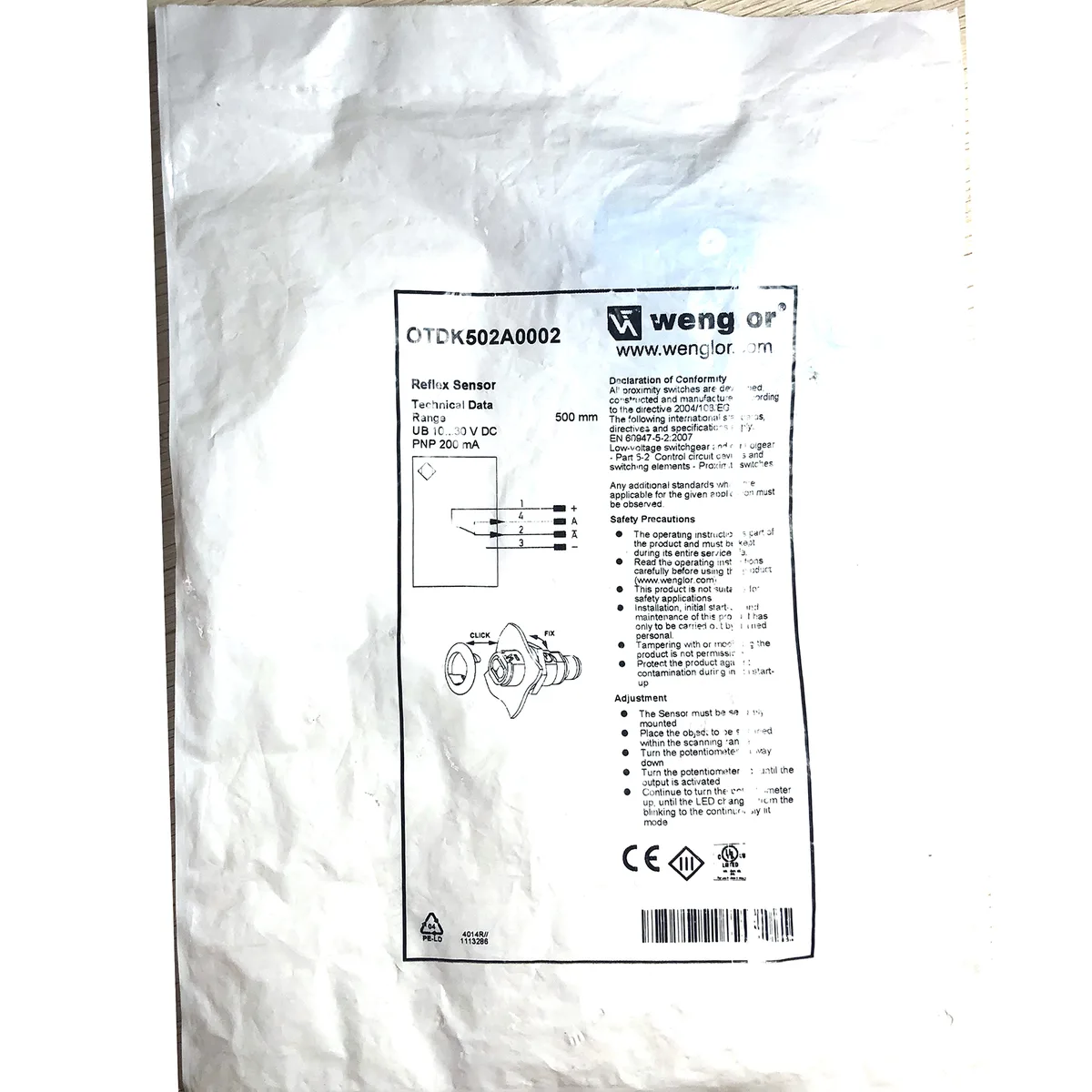 Wenglor Wenglor OTDK502A0002 photoelectric sensor PNP 500 mm IP67 electrician tool — product photo