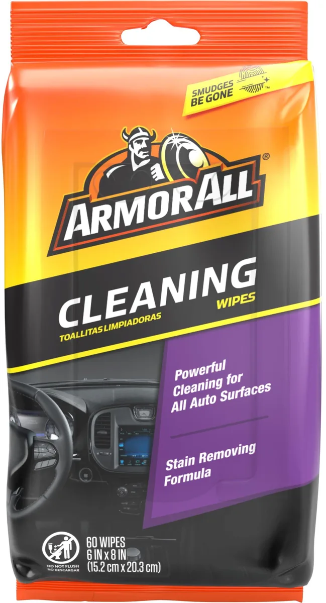 Flat white rectangular pack of 60 interior cleaning wipes