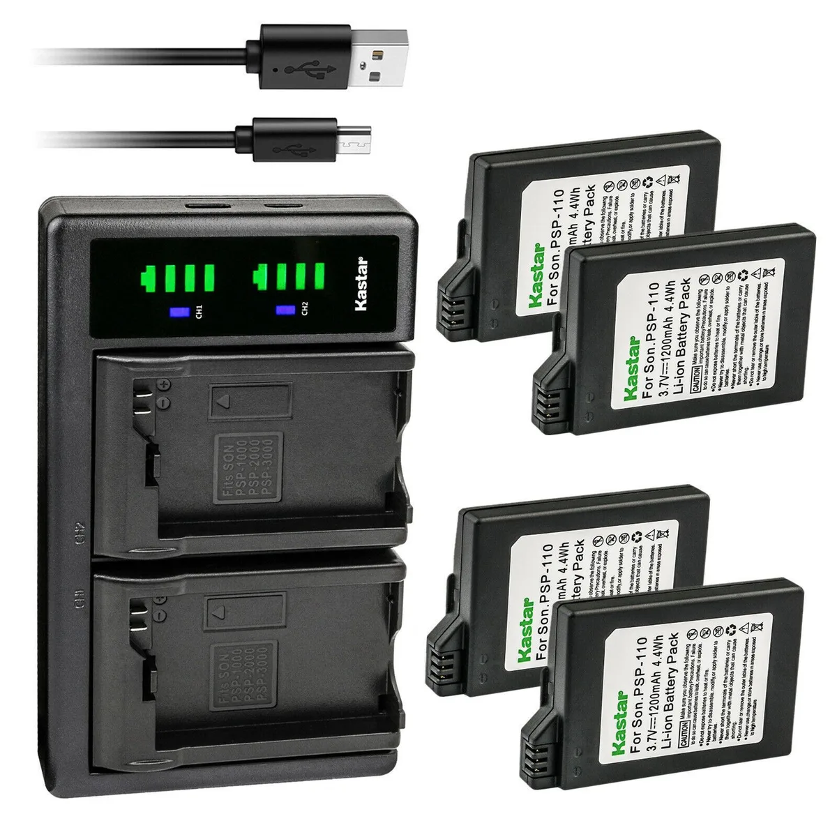 Kastar Kastar PSP-110S 4-pack battery &amp; USB charger — product photo