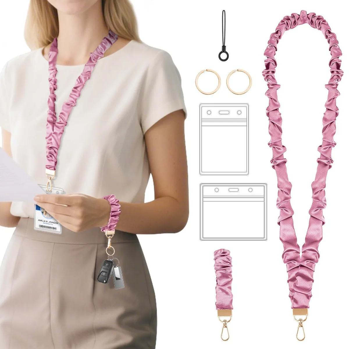 SHANSHUI Scrunchie Lanyard Set Purple 30 inch 360 swivel — product photo