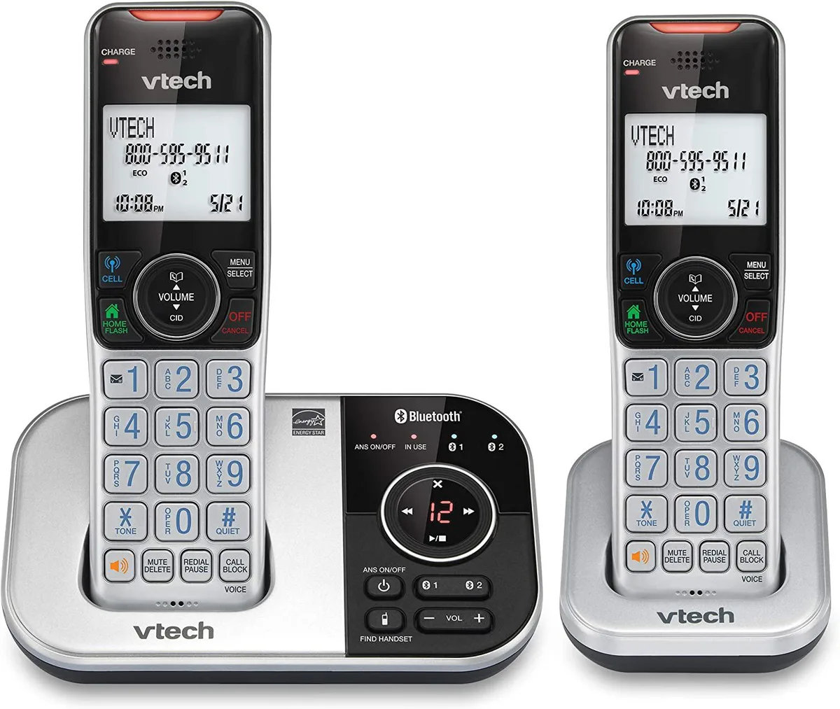 vtech vtech VS112-2 DECT 6.0 Bluetooth 2 Handset Cordless Phone System (Silver &amp; Black) — product photo
