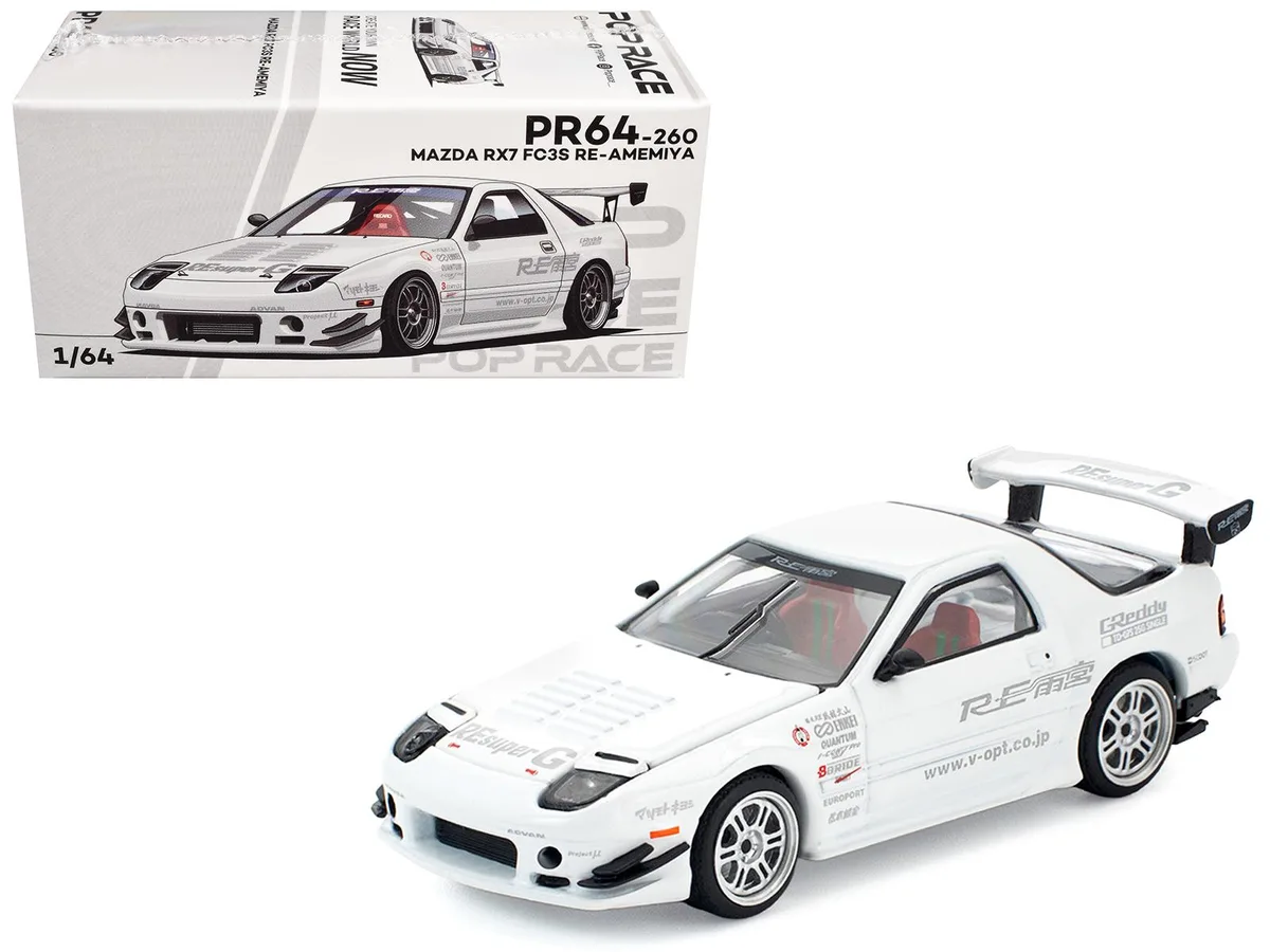 Pop Race Pop Race Mazda RX7 FC3S RE Amemiya RHD White 1/64 hobby collectible — product photo