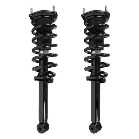 Pair of silver front strut assemblies with coil springs and top mounts, new condition