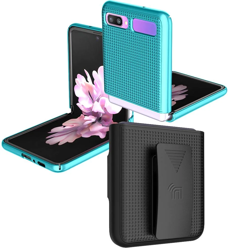 Nakedcellphone Nakedcellphone Grid Case + Belt Clip Holster Combo Teal for Samsung Galaxy Z Flip 5G — product photo