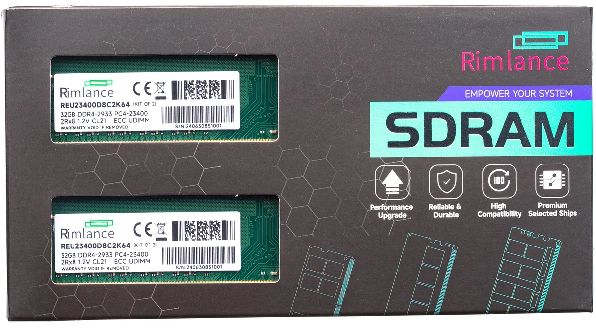 RIMLANCE RIMLANCE REU23400D8C2K64 64GB (2x32GB) DDR4 2933 ECC UDIMM 2Rx8 CL21 — product photo