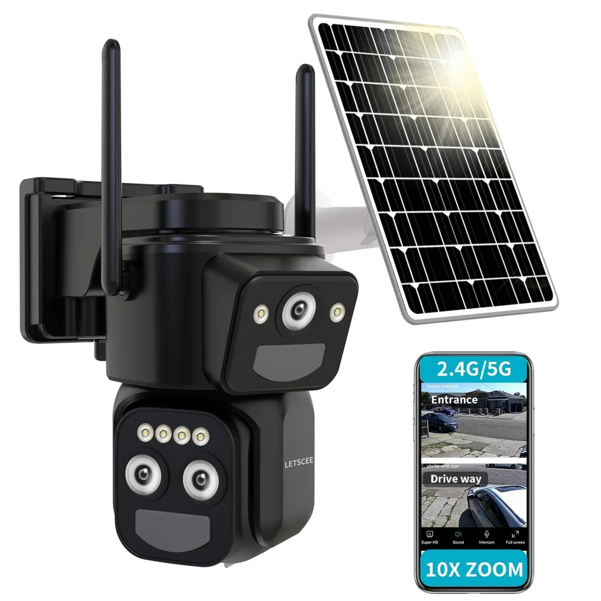 ALSEYE ALSEYE 3 Lens 2K PTZ Solar Camera 10x Zoom 355° Pan 360° Coverage IP65 — product photo