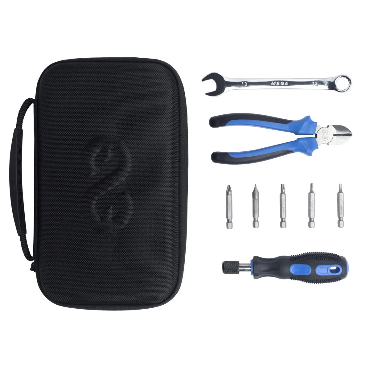Enlaps tool kit with 13mm wrench, multi-bit screwdriver, pliers in a carrying case