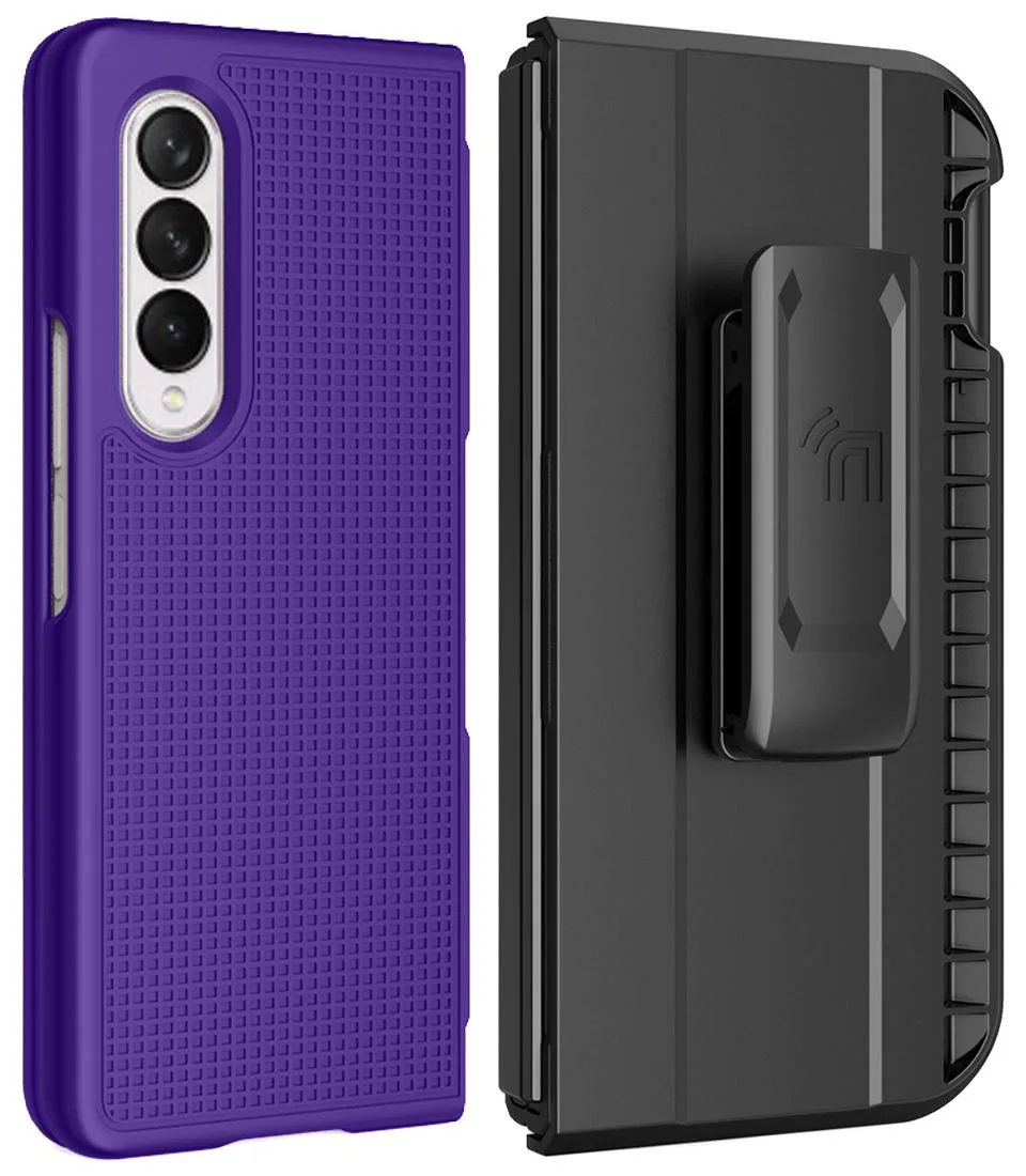 Nakedcellphone Nakedcellphone Grid Case + Belt Clip Holster Combo Purple for Samsung Galaxy Z Fold 3 5G (SM-F926) 2021 — product photo