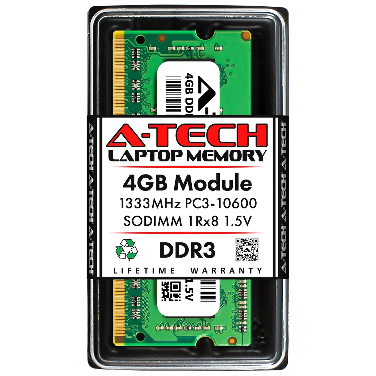 A-Tech A-Tech 4GB DDR3 1333MHz PC3-10600 204-Pin SODIMM 1Rx8 Samsung M471B5173BH0-CH9 M471B5173DB0-CH9 laptop RAM — product photo