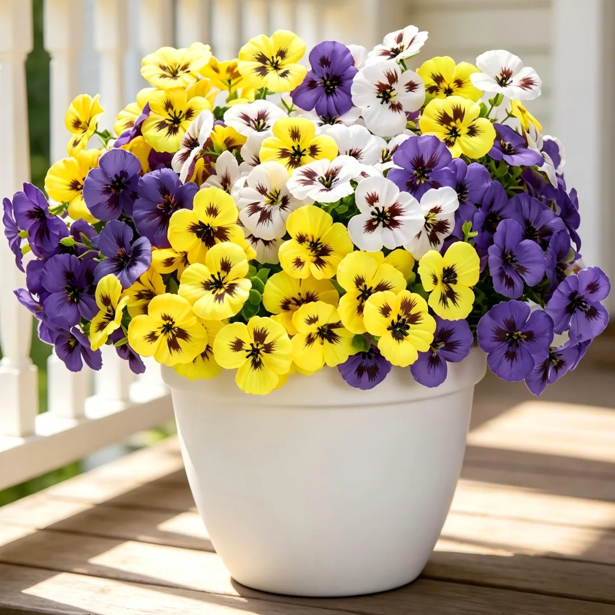  YAOLMSSY Artificial Pansy Flowers 12 pcs UV Resistant Yellow White Purple — product photo