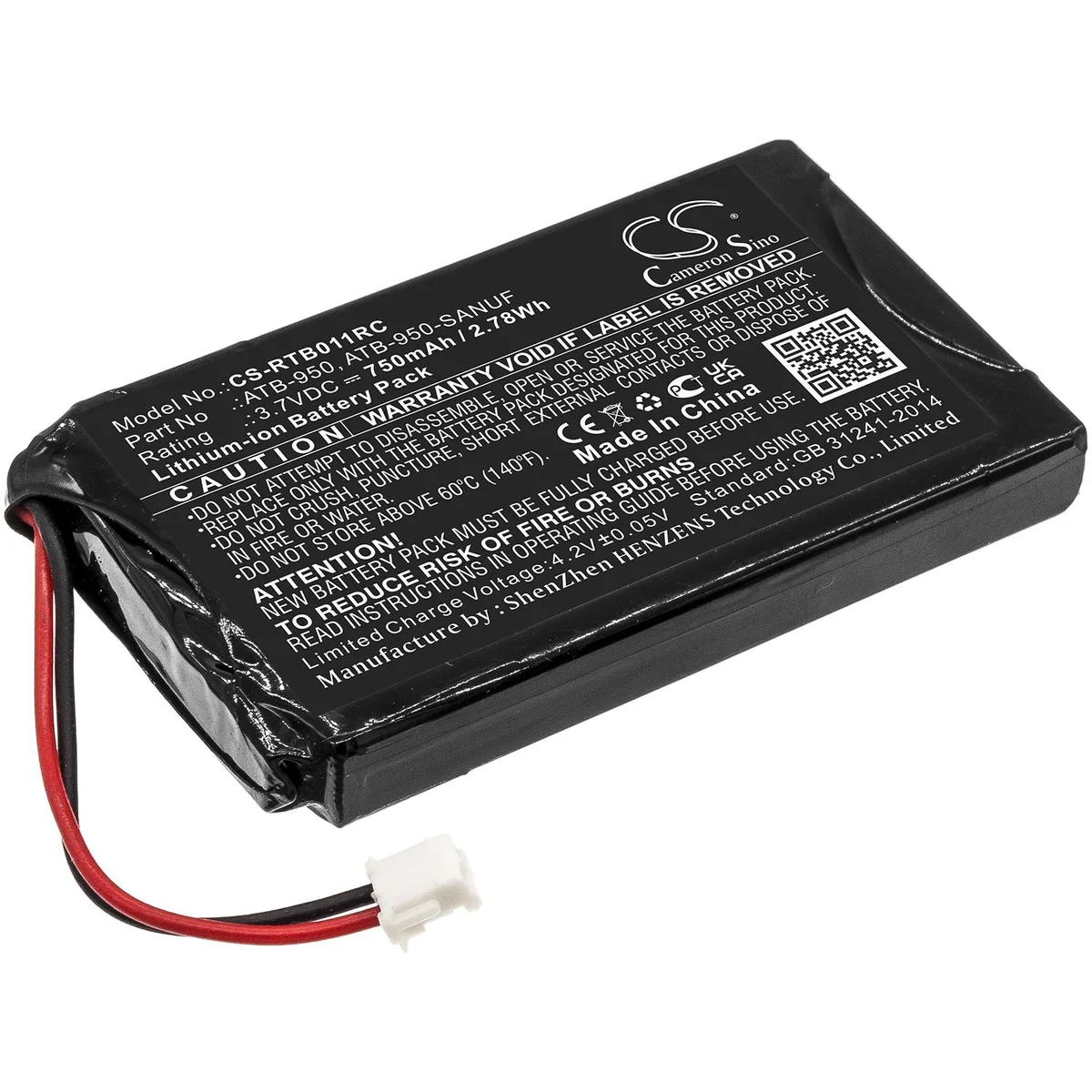 Cameron &amp; Co Cameron &amp; Co DS-CS-RTB011RC 3.7V 750mAh Li-ion battery for RTI T1 T1B T2 T2+ TheaterTouch — product photo