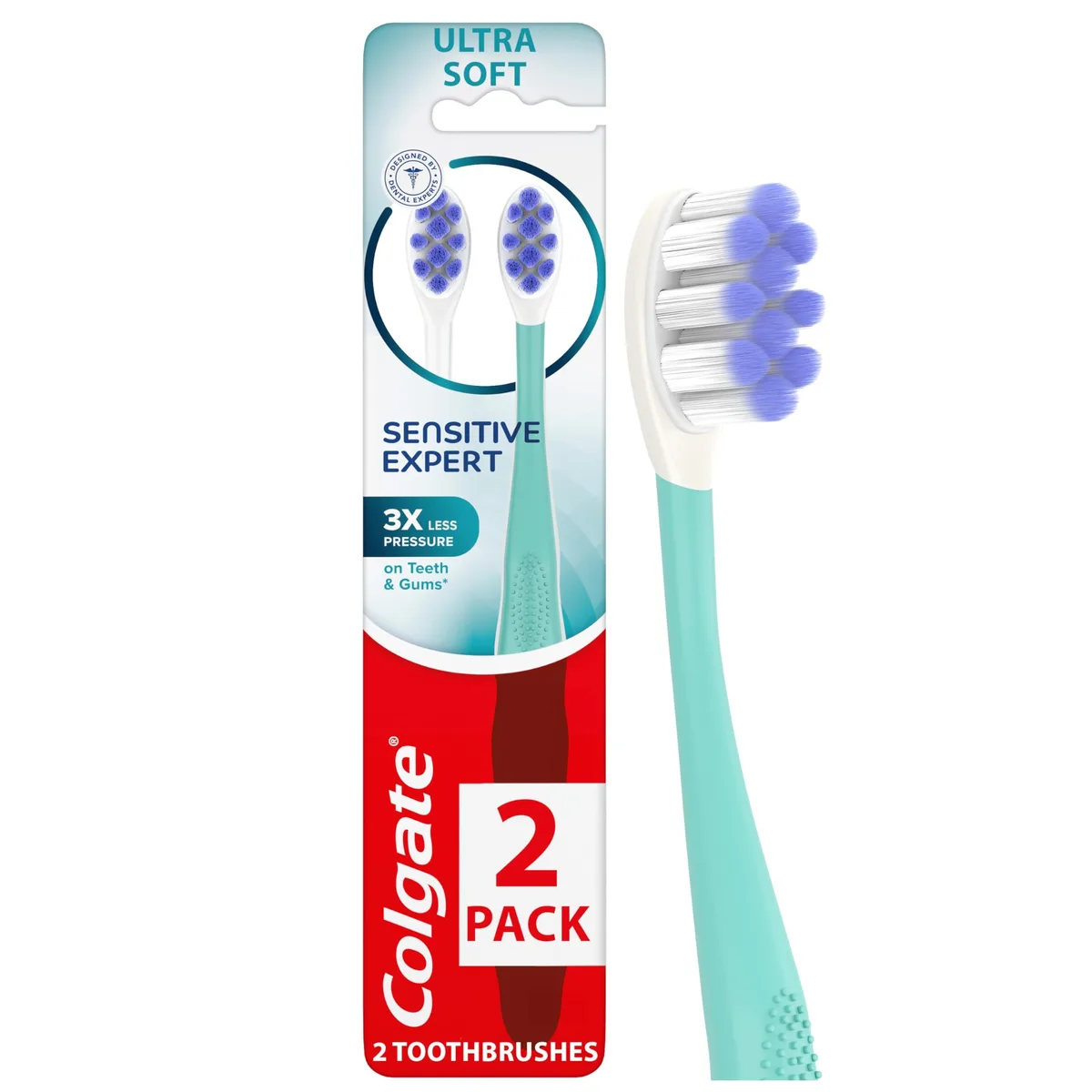 Two black manual toothbrushes with extra soft bristles and flexible necks