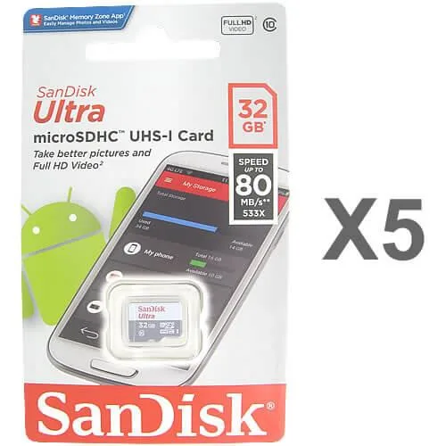 SanDisk SanDisk 32GB microSDHC Class 10 SDSQUNS-032G-GN3MN Memory Card (5 Pack) — product photo