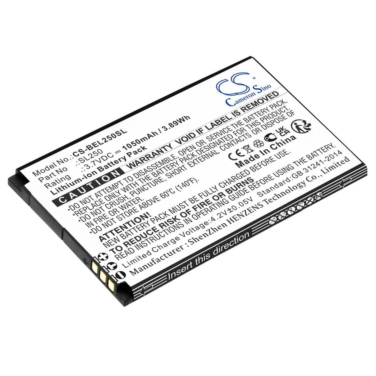  cameron sino SL250 camera battery 1050mAh 3.7V — product photo